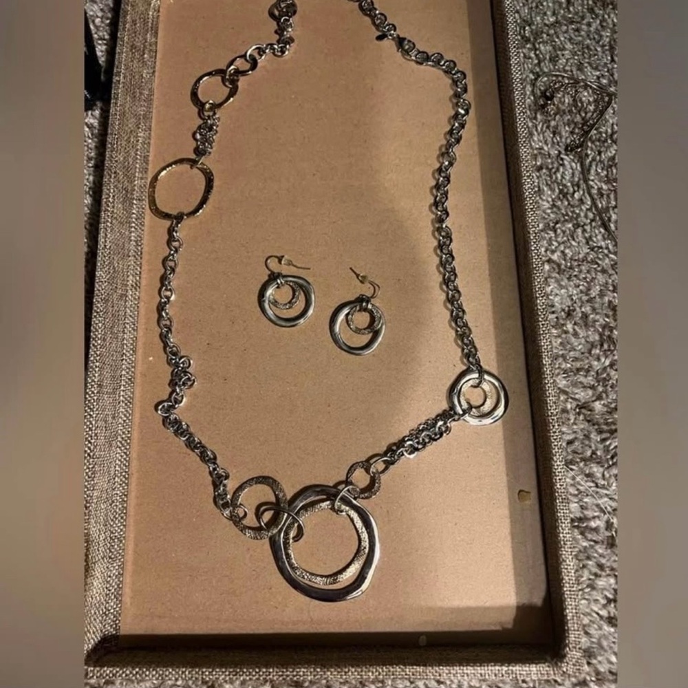 Elegant Silver and gold Circle Necklace and Earring Set